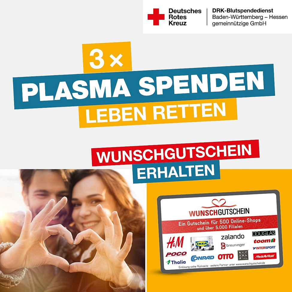 3x Plasma spenden und Wunschgutschein erhalten